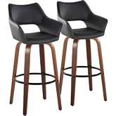 Mustang 30" Swivel Bar Stool in Walnut Wood & Black Leatherette with Black Footrest (Set of 2)